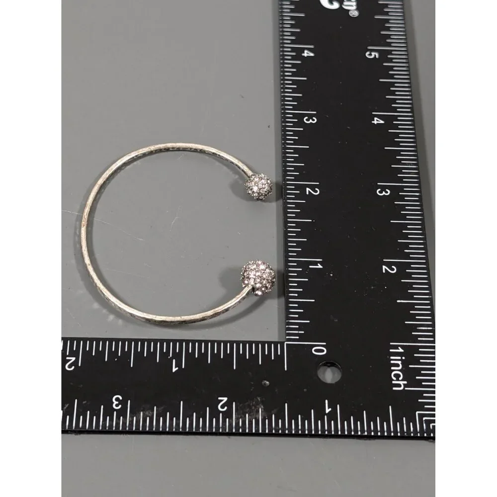 Ann Taylor LOFT Distressed Silver Tone Hammered Crystal Ball Cuff Bracelet 6